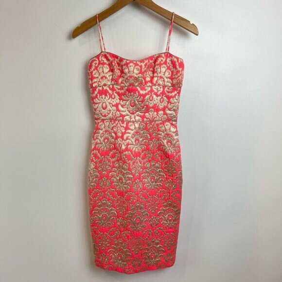 Vintage David Meister Women’s 4 Pink & Gold Cocktail Mini Dress Spaghetti Strap - Picture 12 of 13